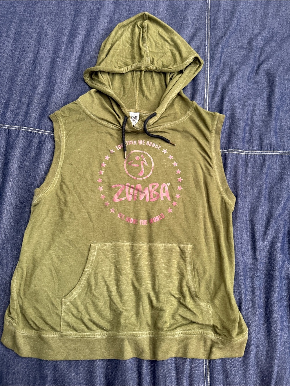 Zumba Olive Green Hoodie with Pink Logo and Front Pocket